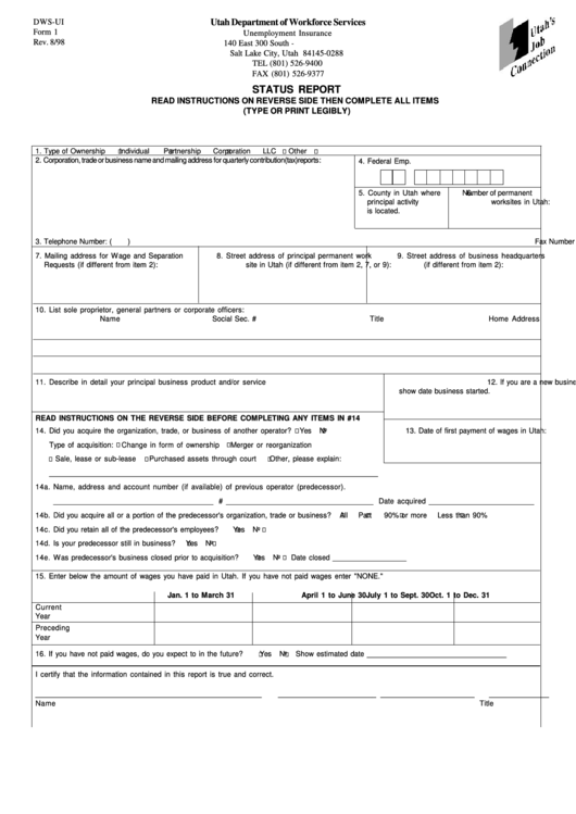 Form 1 - Status Report Printable pdf
