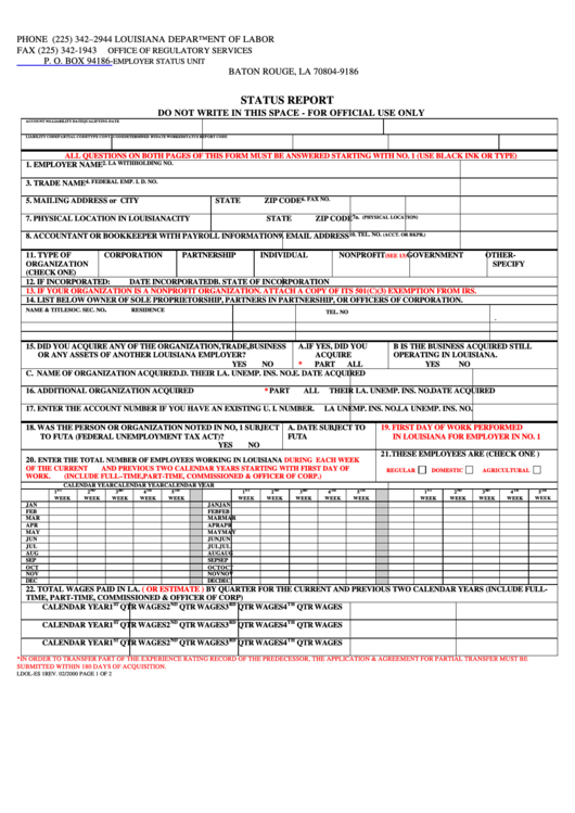 Form Ldol-Es 1- Status Report Printable pdf