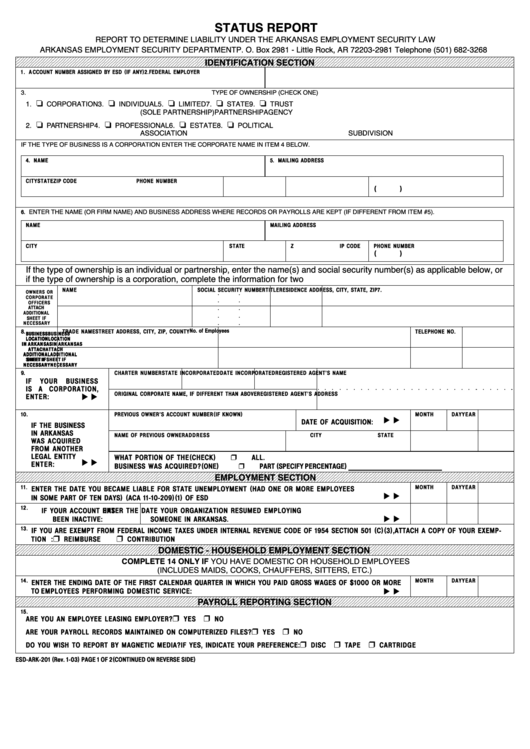 Form Esd-Ark-201 - Status Report Printable pdf