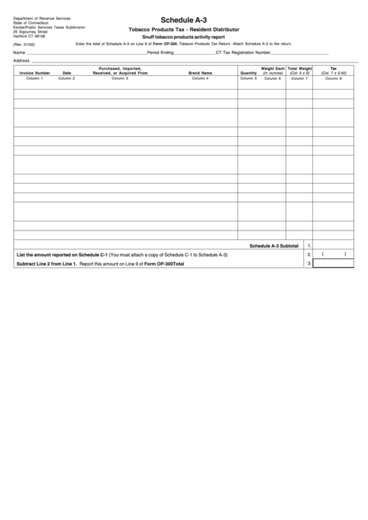 Schedule A-3 - Tobacco Products Tax - Resident Distributor Printable pdf