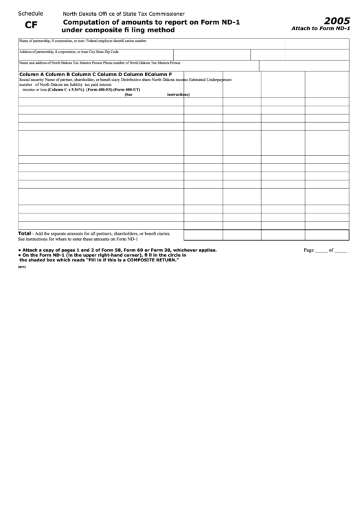 Form Nd-1 - Schedule Cf - Computation Of Amounts To Report Under Composite Filing Method - 2005 Printable pdf