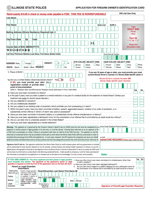 Fillable Application For Firearm Owner S Identification Card Form Illinois State Police Printable Pdf Download