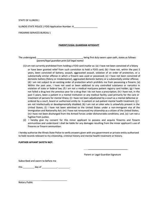 Fillable Parent/legal Guardian Affidavit Template - Illinois State Police Printable pdf