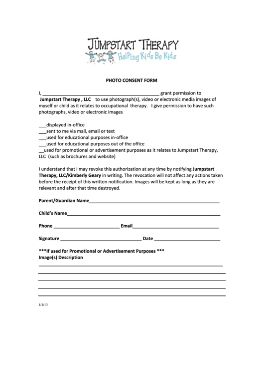 Photo Consent Form Printable pdf