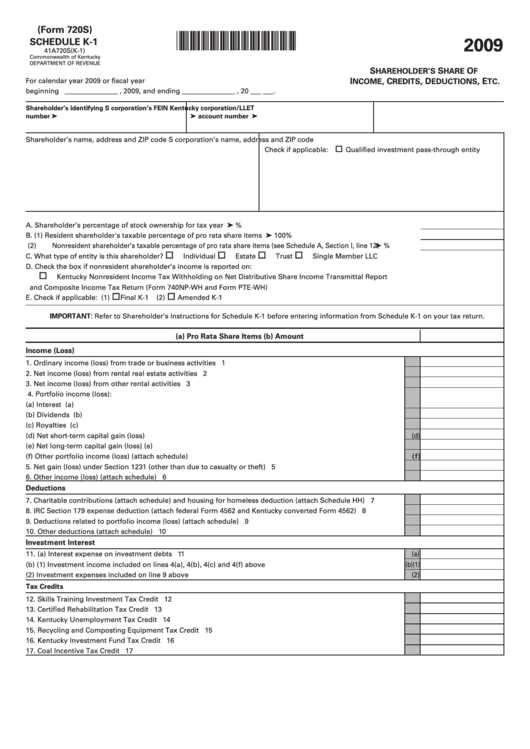 Form 720s - Schedule K-1 Shareholder