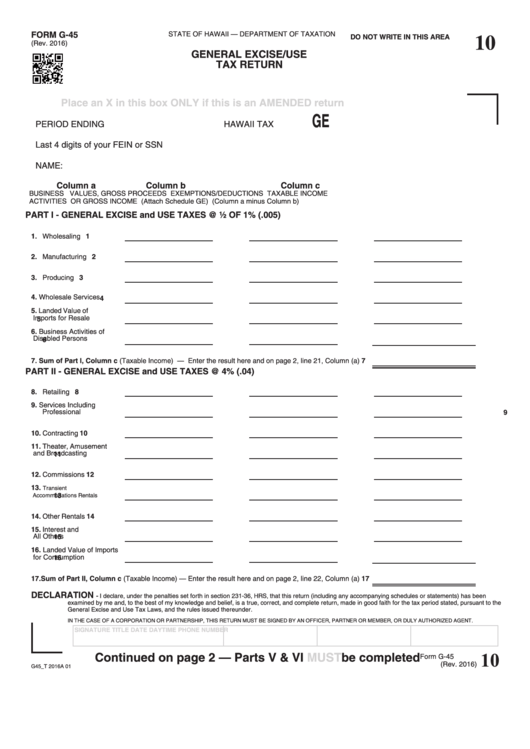 Form G-45 - Periodic General Excise/use Tax Return