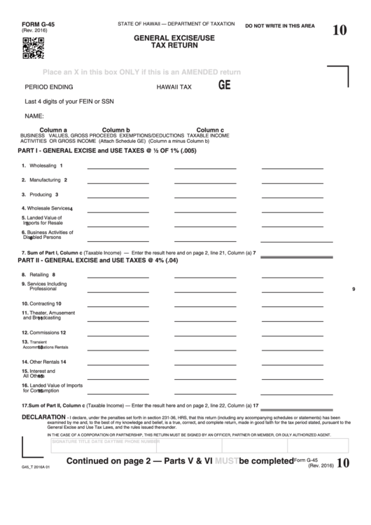 Form G 45 Periodic General Excise use Tax Return Printable Pdf Download