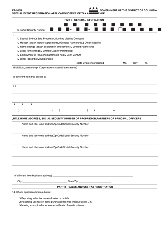 Form Fr-500 B - Special Event Registration Application Printable pdf