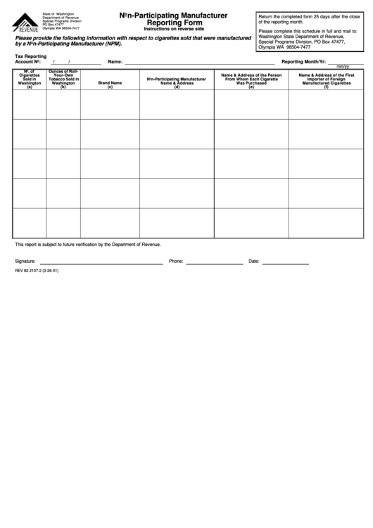 Non-Participating Manufacturer Reporting Form 2001 Printable pdf