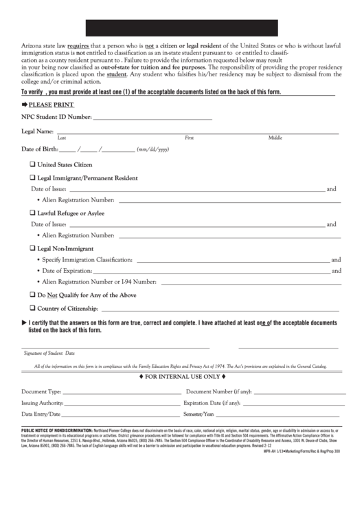 U.s. Residency Verification Form Printable pdf