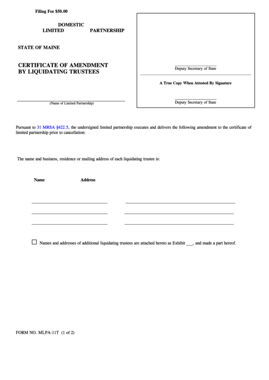 Fillable Form Mlpa-11t - Certificate Of Amendment By Liquidating Trustees 2004 Printable pdf
