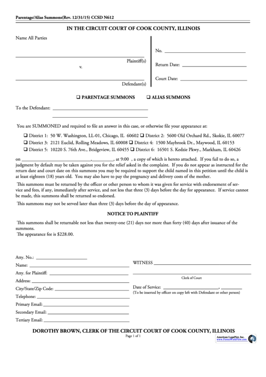Cook County Clerk Form Printable pdf
