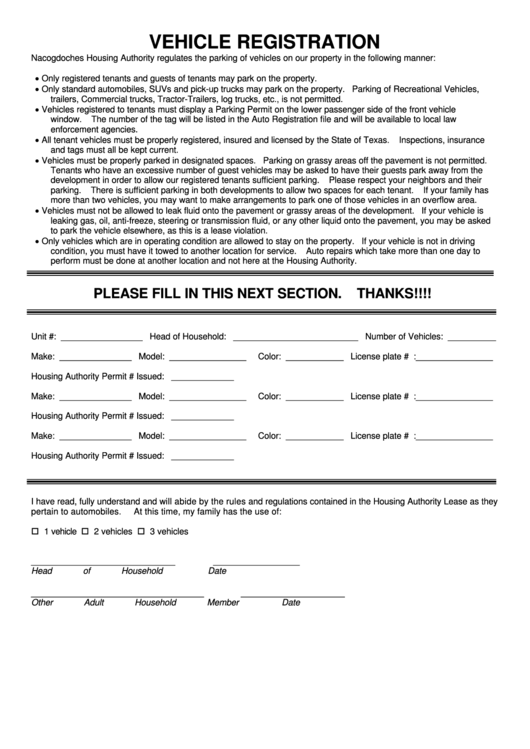 Vehicle Registration Form printable pdf download