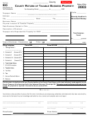 Fillable Form 920 - County Return Of Taxable Business Property - 2003 Printable pdf