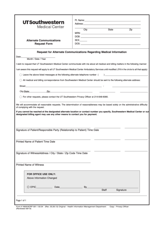 Alternate Communications Request Form Printable pdf