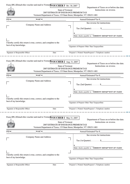 Form Ipe-2 - Estimate Of Insurance Premium Tax Printable pdf