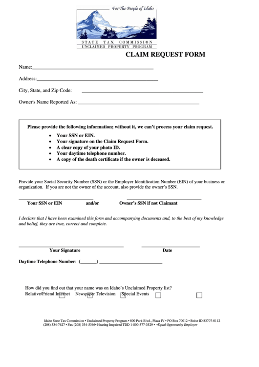 Fillable Claim Request Form Printable pdf