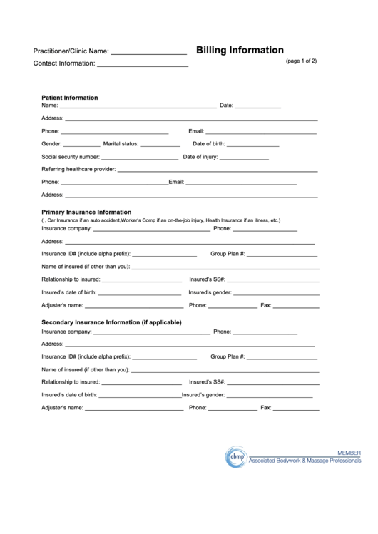 Fillable Billing Information Form Printable pdf