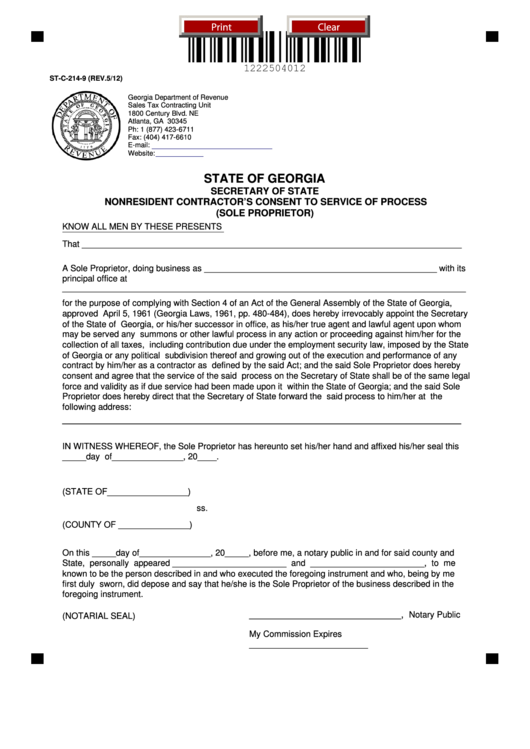 Fillable Form St-C-214-9 - Nonresident Contractors
