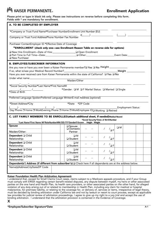 Enrollment Application Form Printable pdf