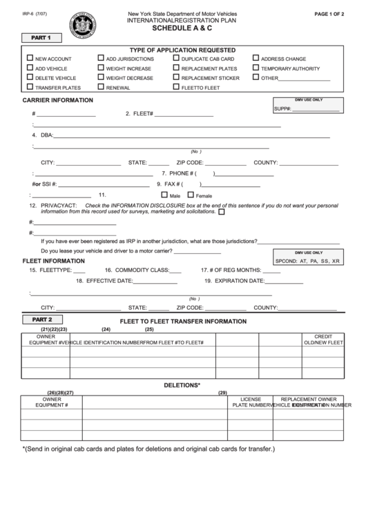 Fillable Form Irp-6 - International Registration Plan - Schedule A&c Printable pdf