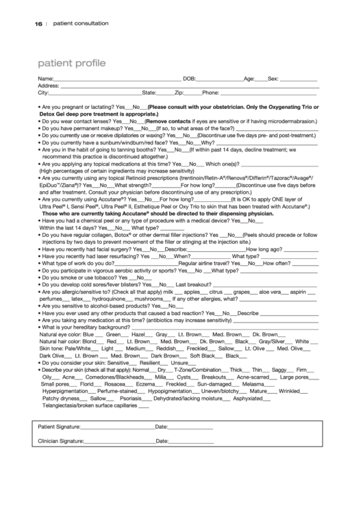 Patient Profile Form Printable pdf