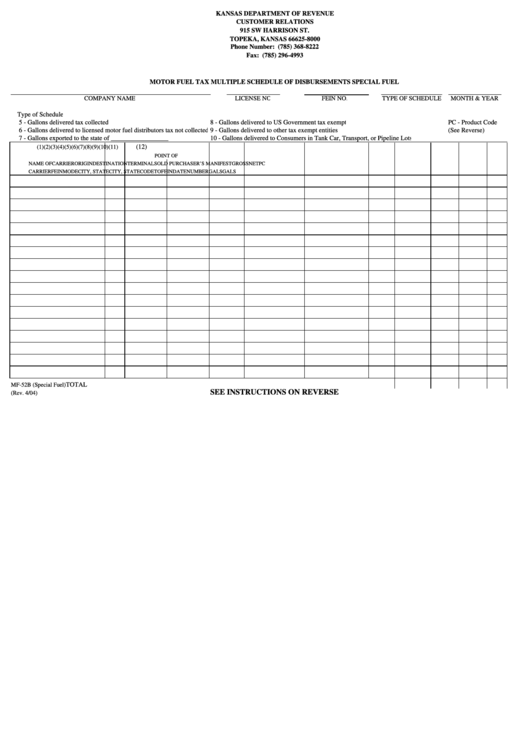 Form Mf-52b - Motor Fuel Tax Multiple Schedule Of Disbursements Special Fuel - 2004 Printable pdf
