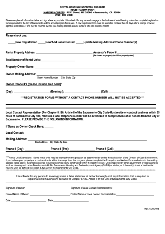 Rental Housing Inspecton Program Registration Form