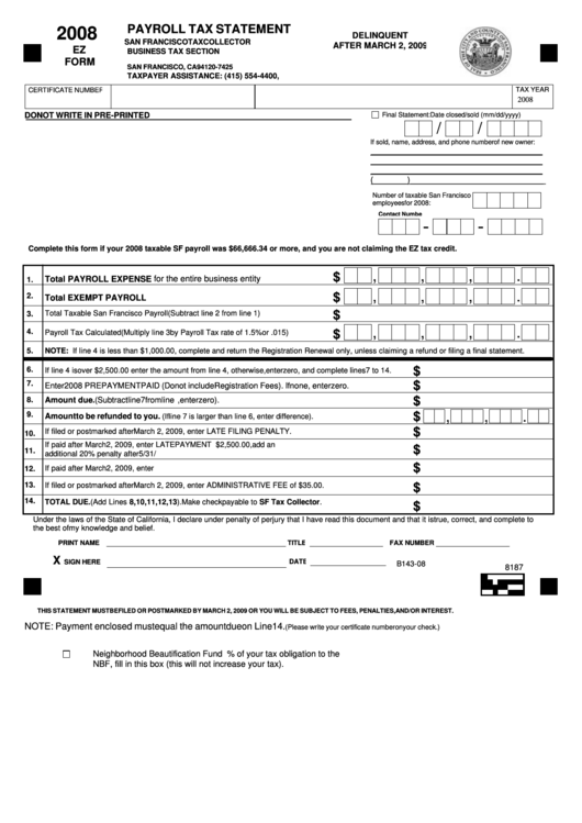 Payroll Tax Statement-2008- Ez Form