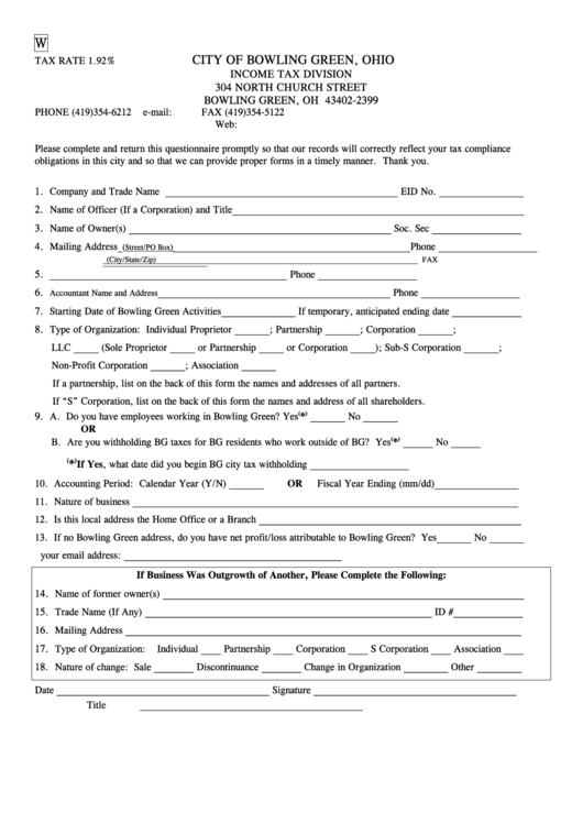 Form W - Income Tax Division Printable pdf