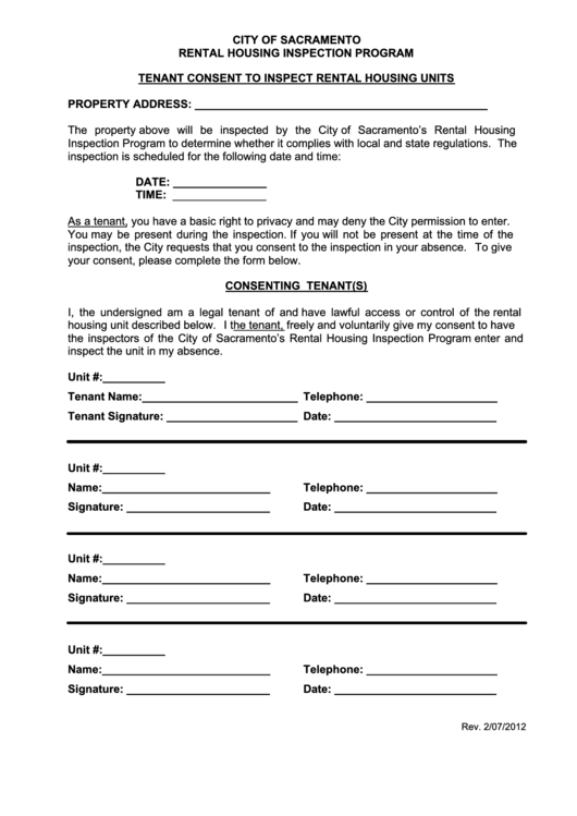 Fillable Rental Housing Inspection Program Form Printable pdf
