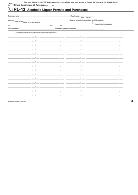 Fillable Form Rl-43 - Alcoholic Liquor Permits And Purchases 1999 Printable pdf