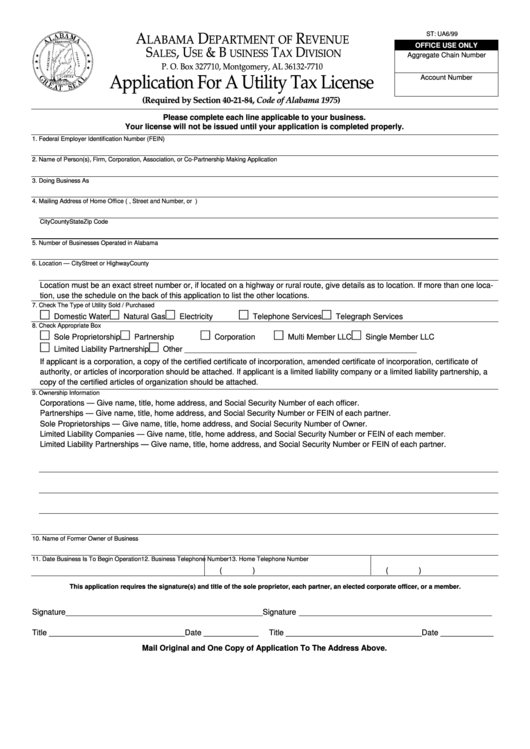 Form St: Ua - Application For A Utility Tax License Printable pdf