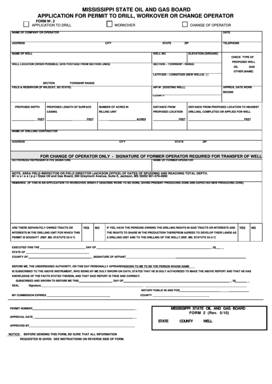Fillable Form 2 - Mississippi Oil And Gas Board 2010 Printable pdf