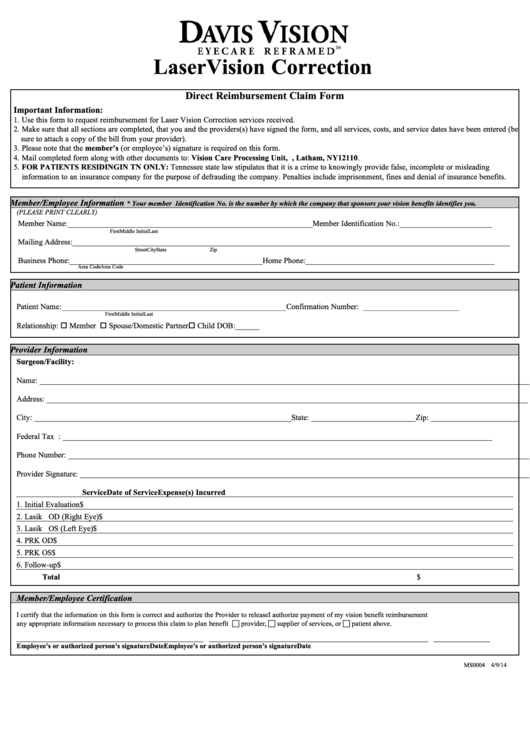 Fillable Direct Reimbursement Claim Form Printable pdf