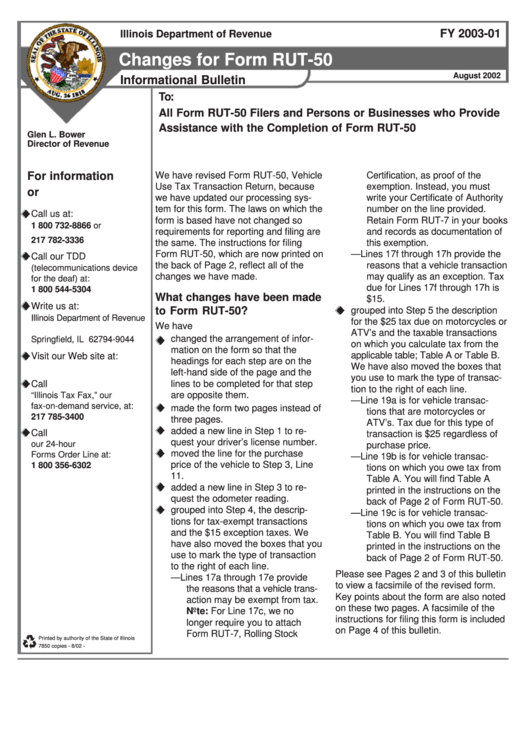 Changes For Form Rut-50 Printable pdf