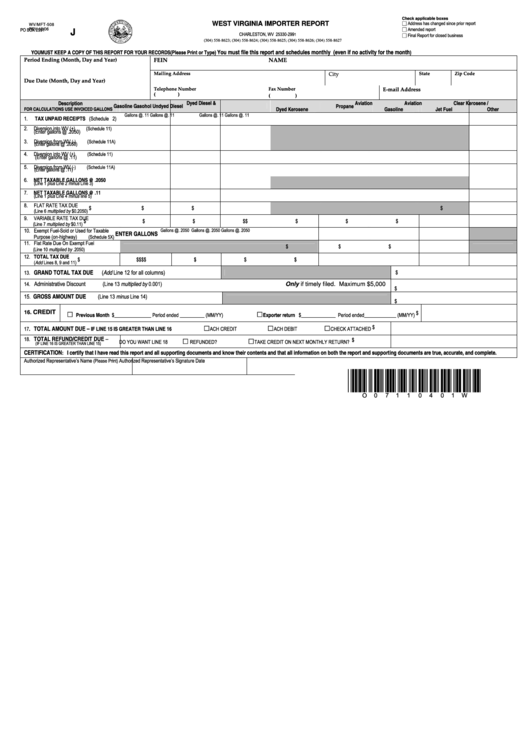 Form Wv/mft-508 - West Virginia Importer Report Printable pdf