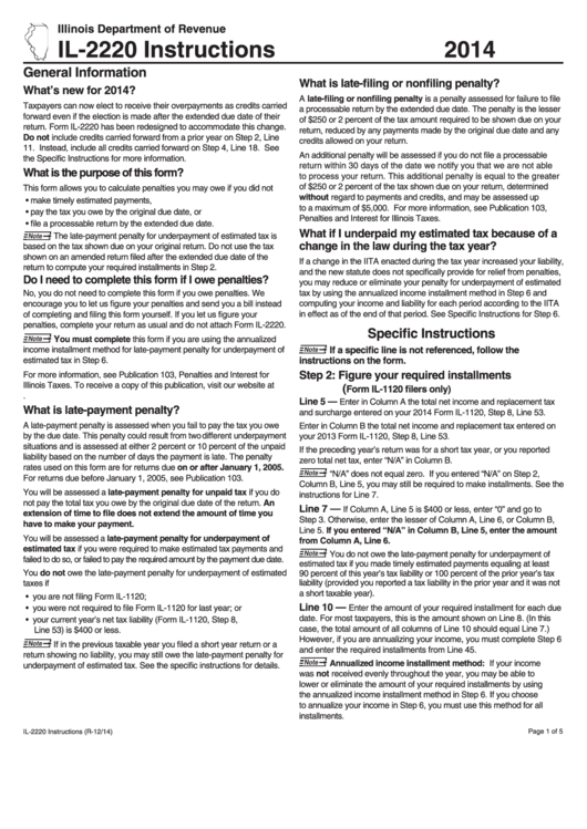 Form Il-2220 - Instructions - Illinois Department Of Revenue - 2014 Printable pdf
