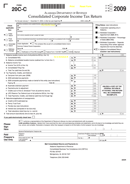 Fillable Form 20c-C - Consolidated Corporate Income Tax Return - 2009 Printable pdf