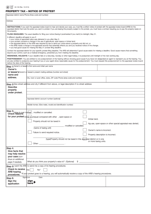 Fillable Form 50-132 - Property Tax - Notice Of Protest Printable pdf