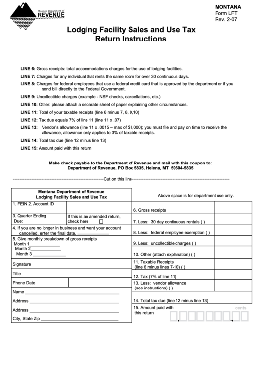 Form Lft - Lodging Facility Sales And Use Tax Return Instructions Printable pdf