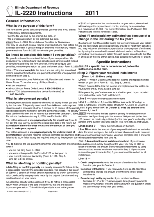 Form Il-2220 - Instructions - Illinois Department Of Revenue - 2011 Printable pdf