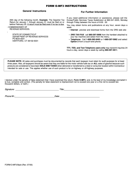 Form O-Mf3 - State Of Connecticut - Department Of Revenue Services Printable pdf