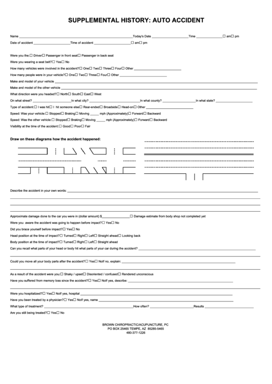 Supplemental History: Auto Accident Form Printable pdf