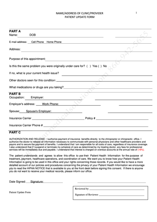 Patient Update Form Printable pdf