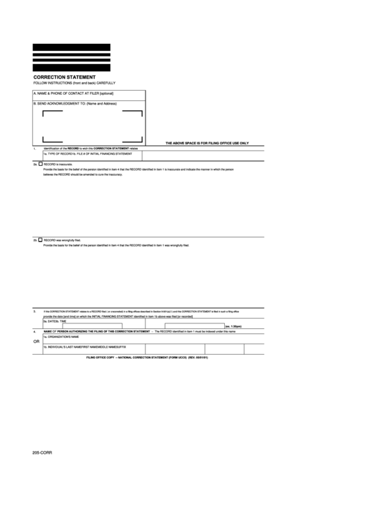 Form Ucc5 - Correction Statement Printable pdf