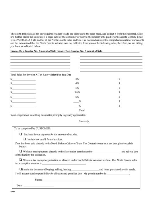 Fillable Form 21943 - Audit Billback Form Printable pdf