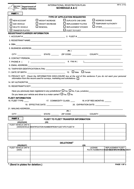 Fillable Form Irp-6 - International Registration Plan Schedule A&c Printable pdf