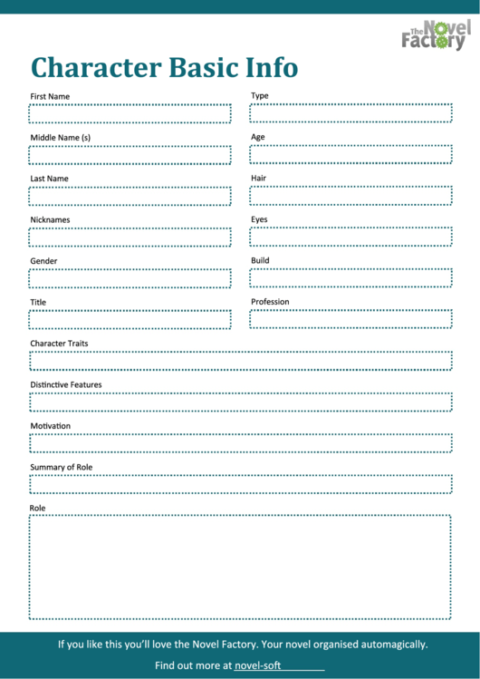Character Basic Info Template Printable pdf