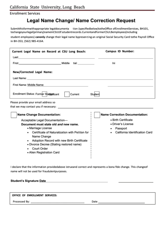 Fillable Legal Name Change Form printable pdf download